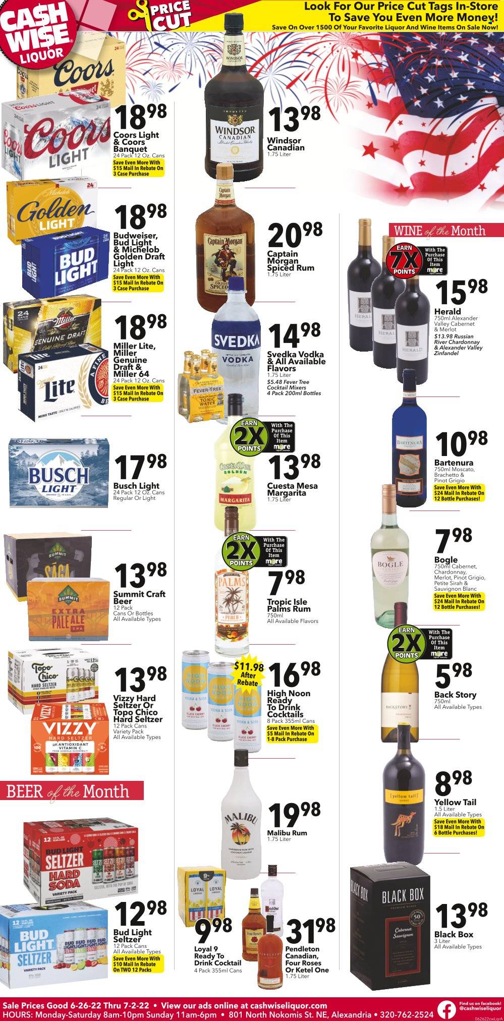 Cash Wise Liquor Only ad  - 06.26.2022 - 07.02.2022.