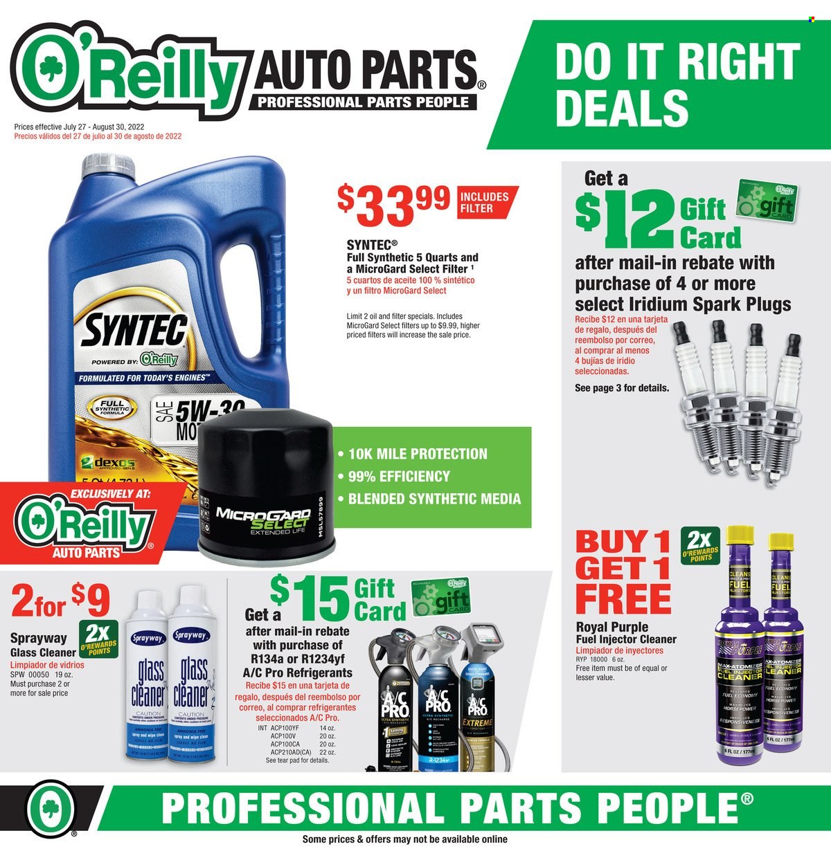 O'Reilly Auto Parts ad  - 07.27.2022 - 08.30.2022.