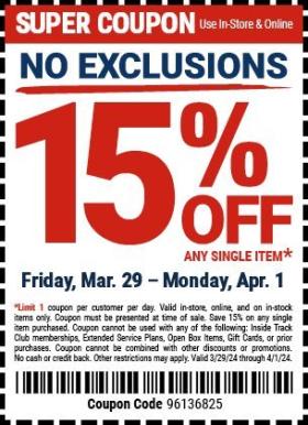 Harbor Freight - 15% Off Any Single Item