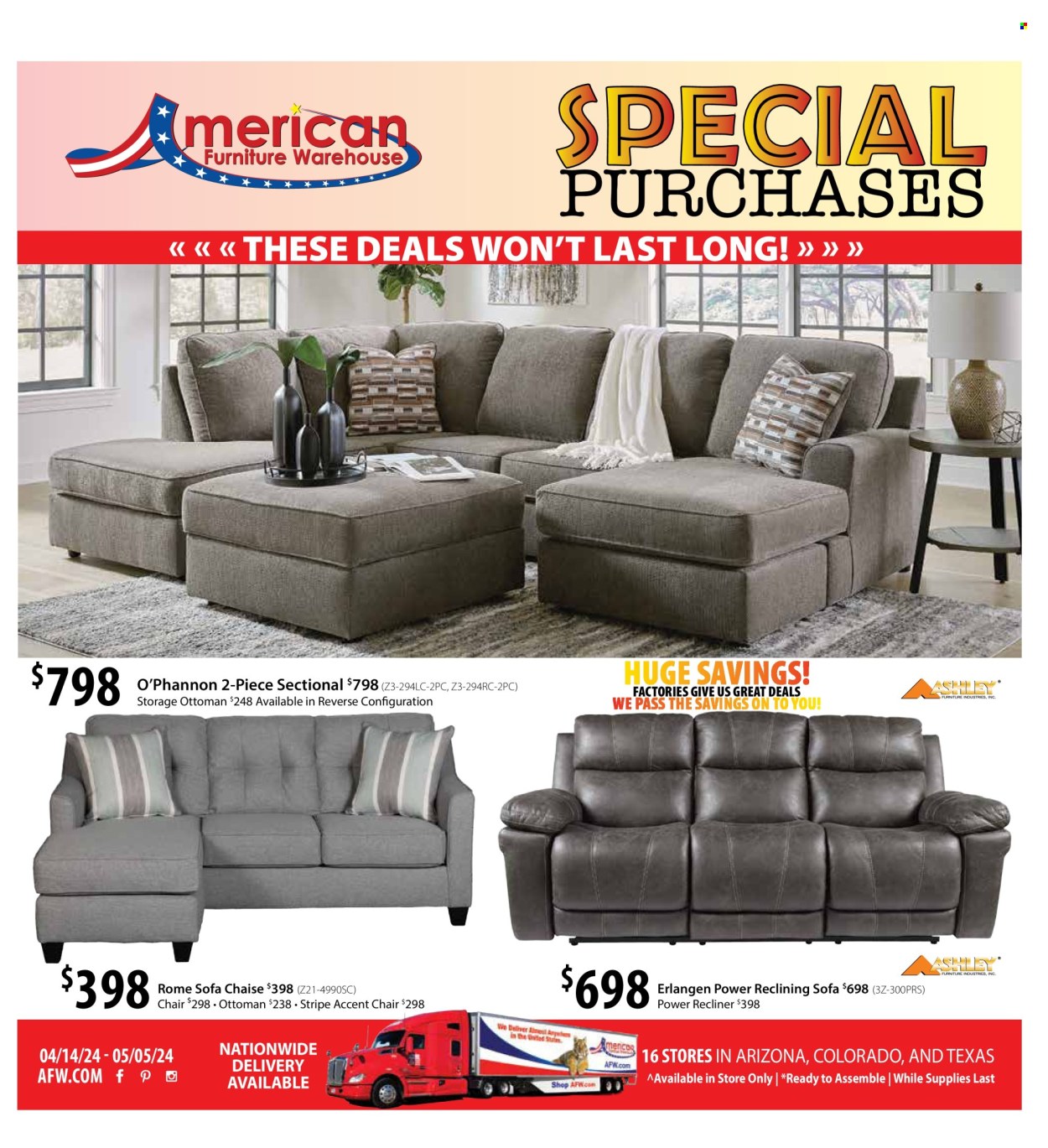 American Furniture Warehouse ad  - 04.14.2024 - 05.05.2024.